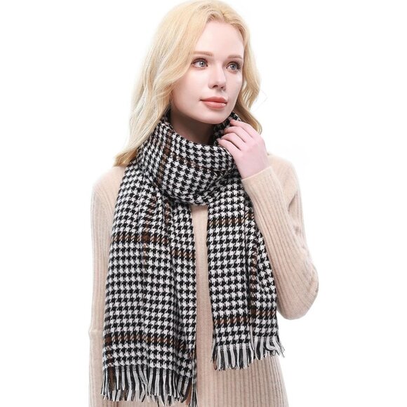 Women Black Fall Winter Pashmina Scarves Wraps Plaid Scarf for - Main Image